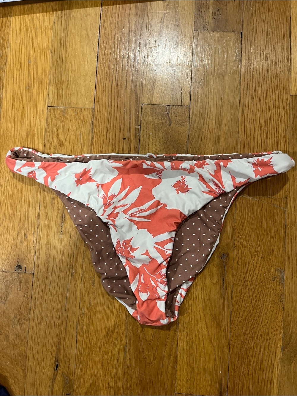 O'Neill Coral and White Floral Reversible Bikini Bottom